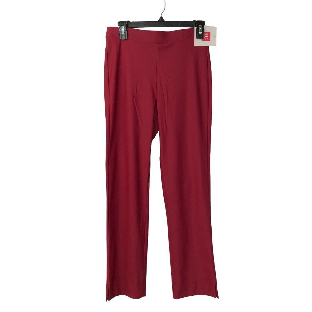 $ 98 IC COLLECTION WINE Stretch Woven Slim Leg‎ Slit Hem Ankle Pants  XSM NWT